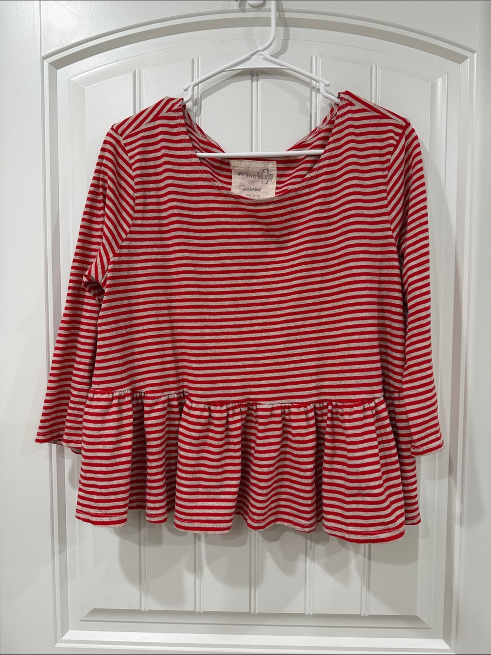 EUC Free People Red & Cream Striped Peplum Long-Sleeve Top